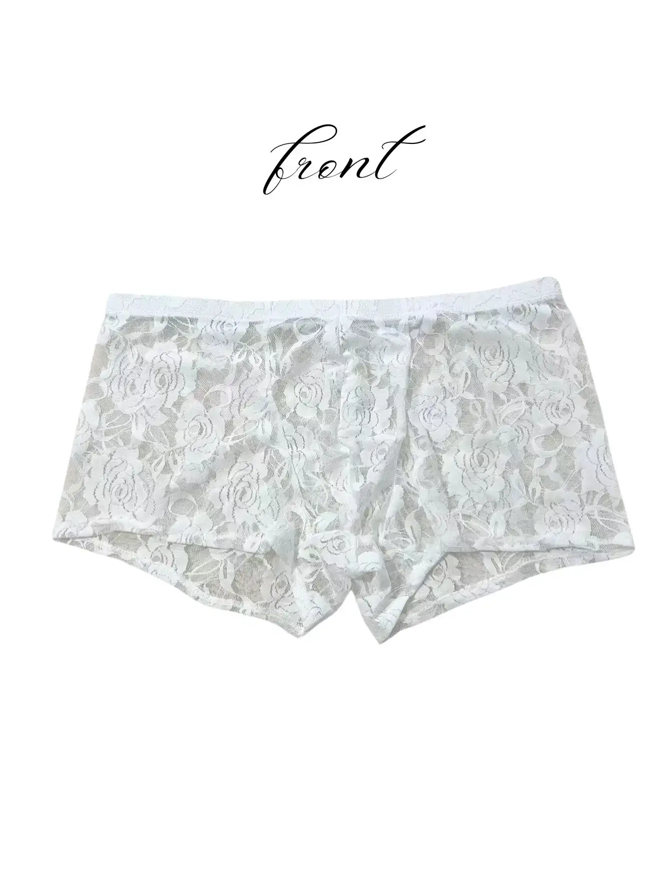 1Pc Men's Fashion New Design Sexy Lace Embroidery, High Elasticity Transparent Lace Flat Corner Underwear, Sexy, Ice Silk 3256811662670417 — image 2