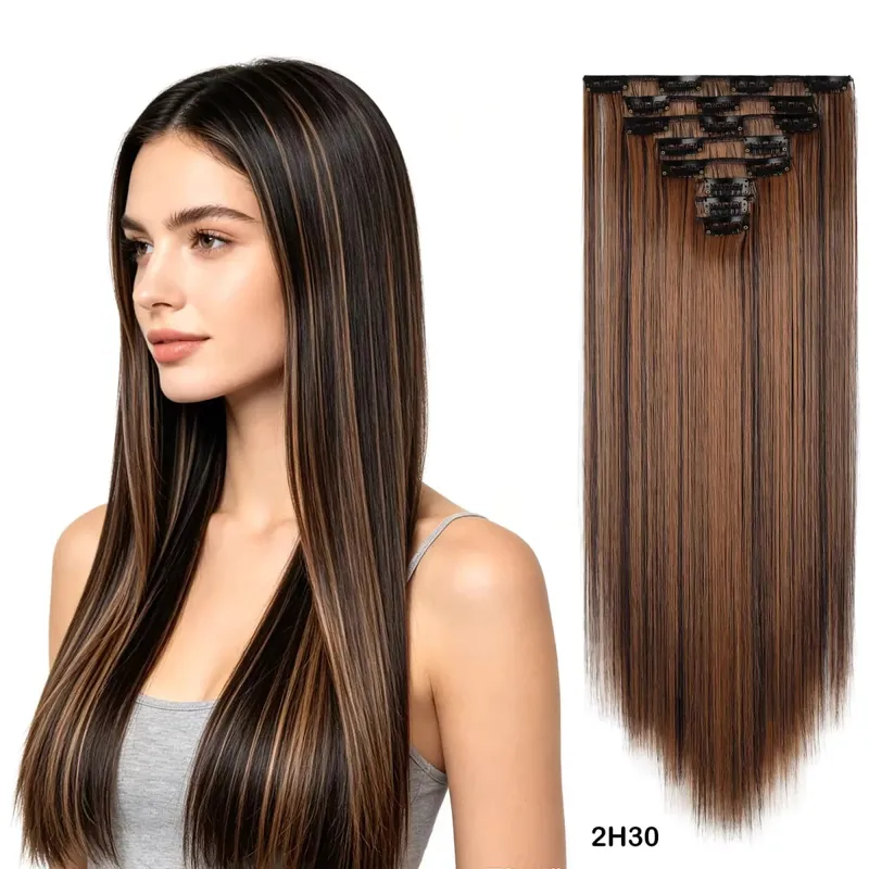22Inch Long Straight Wavy Hair Extension 8Pcs/Set 17 Clips High Tempreture Synthetic Hairpiece Clip In Hair Extensions Cosplay — image 8