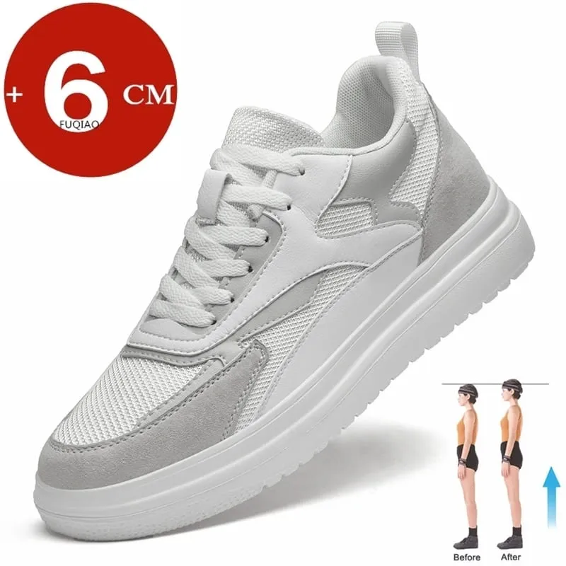 6cm Height Increase Shoes Unisex Genuine Leather & Mesh Breathable Lightweight Casual Sneakers Comfortable Elevator Footwear — image 8