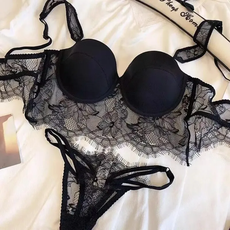 セクシーな Women Chic Lace Lingerie 2‑Pcs Set Soft Underwire Deep U‑Back Thin Cup Push‑Up Summer Breathable Intimate Underwear S-XL — image 5
