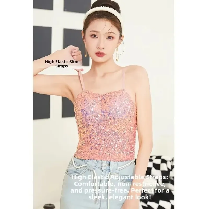 Shiny Sequin Sequin One-Piece Tank Top Fixed Wrap Chest High Elasticity Backless Vest Underwear Short Base Layer Vest Top Summer — image 9