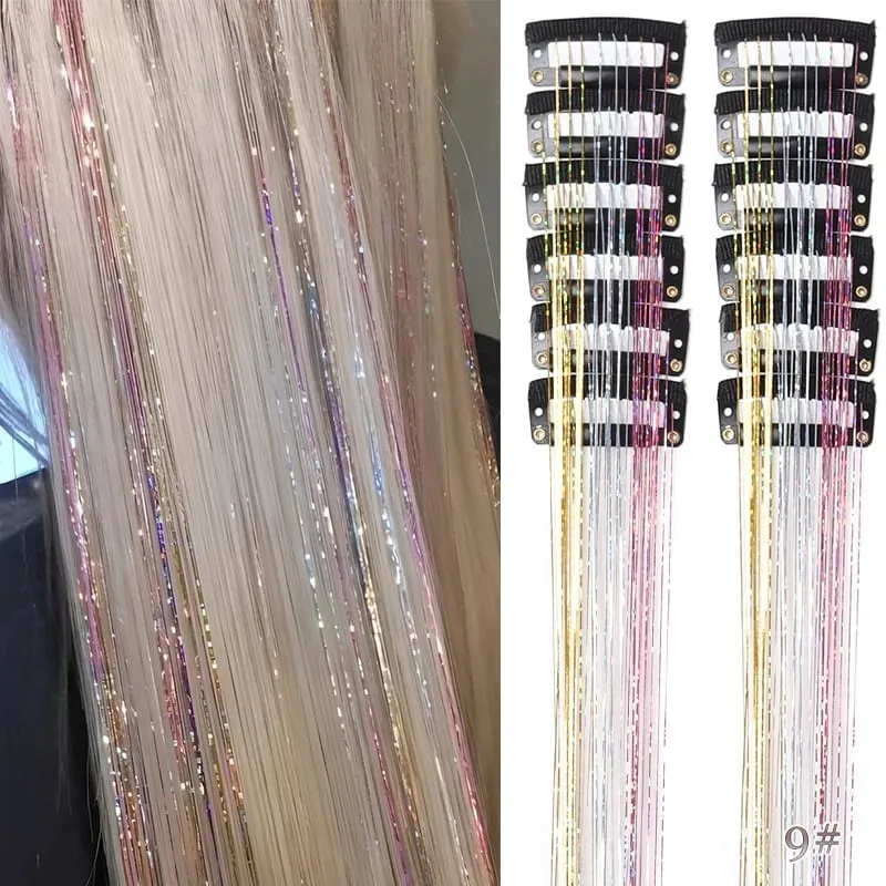 12pcs Per Pack of BB Hair Clips Shiny Metallic Hair Extensions with Clips Synthetic Hair Sparkling Hair Accessories for Women — image 15