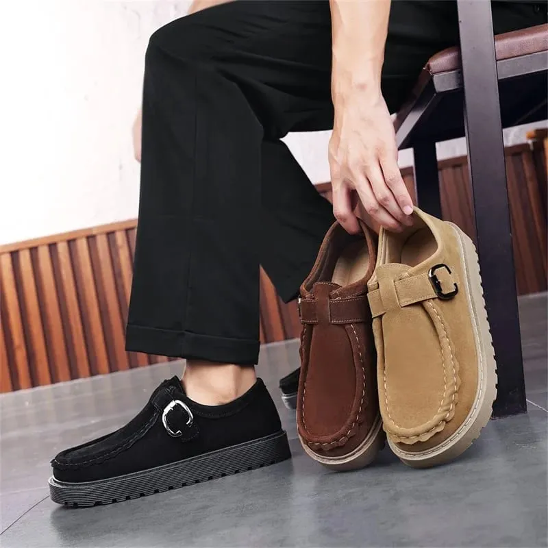 Men's Beige Suede Casual Loafers in Large Sizes Comfortable Thick Soled Non Slip Walking Shoes Fashionable and Trendy Shoes 2025