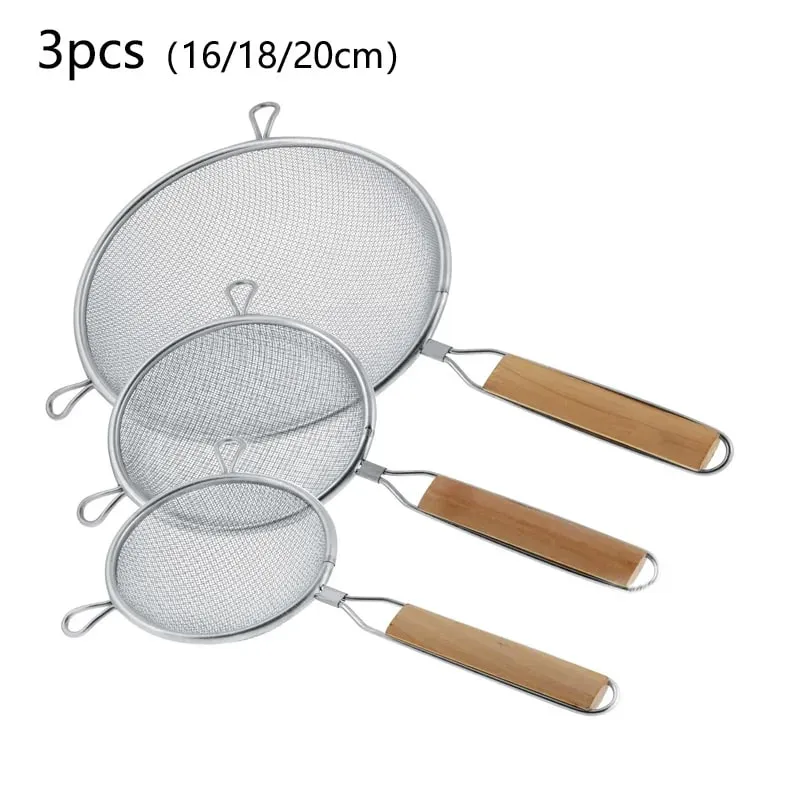 1-3pcs Wooden Handle Flour Sifter And Strainer Fine Mesh Stainless Steel for Home Baking Cooking Juice And Powder Filtering — image 18
