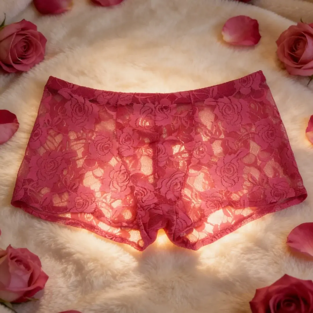1Pc Men's Fashion New Design Sexy Lace Embroidery, High Elasticity Transparent Lace Flat Corner Underwear, Sexy, Ice Silk 3256811662670417 — image 6