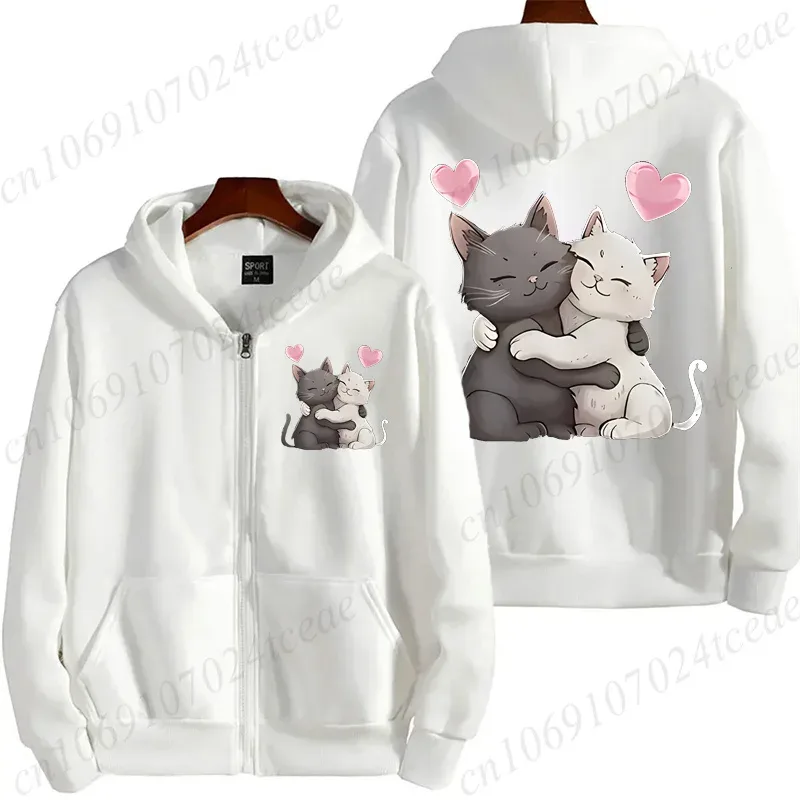 Zip‑Up Hoodie Funny Climbing Cats Graphic Print Long Sleeve Hooded Sweatshirt Front & Back Printed Casual Loose Jacket Outerwear — image 6