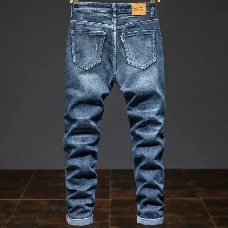 Splejsning Elastik Stor størrelse Løse elastiske jeans Mænds efterår Koreansk trendbukser Mænds Harlan denimbukser Mænd Bootcut jeans — image 3