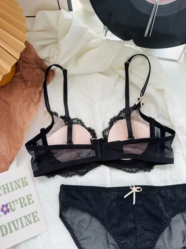 Sexy Black Lace Lingerie Set with Underwire Comfortable Lift for Larger Busts — image 5