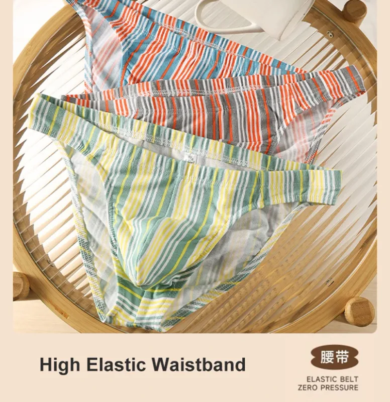 Sexy Men Briefs Cotton Male Breathable Comfortable U Bulge Pouch Underwear Mid Waist Striped Panties Hombre Soft Youth Undies — image 5