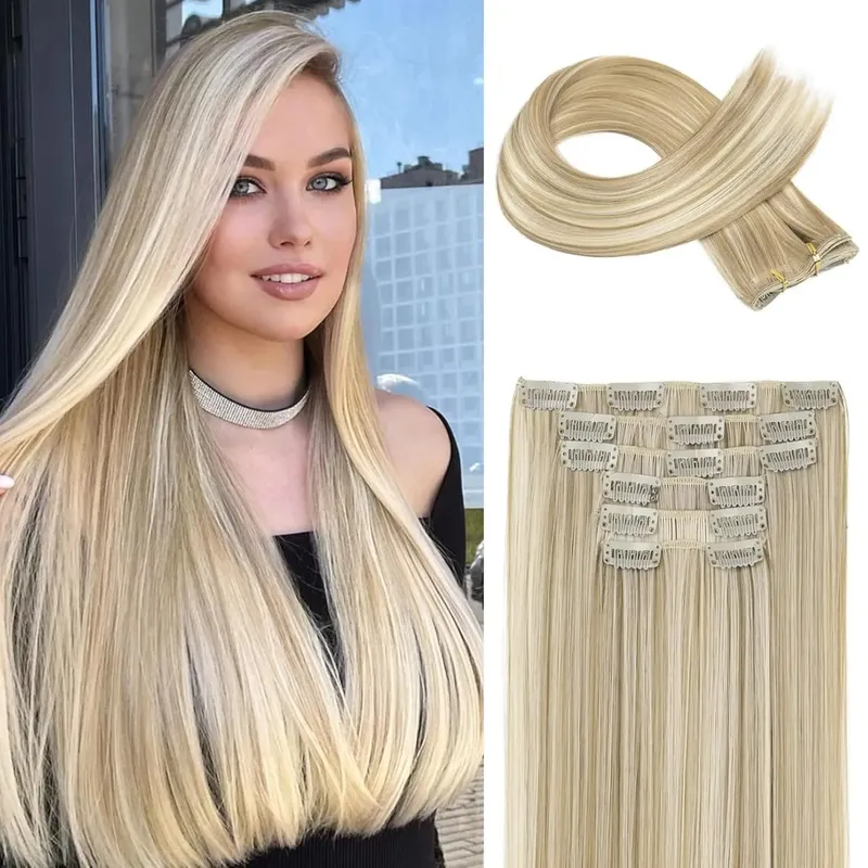 6Pieces/Set Clips in Hair Extensions 24 Inch Synthetic Long Straight Extensions for Women Hairpiece — image 2