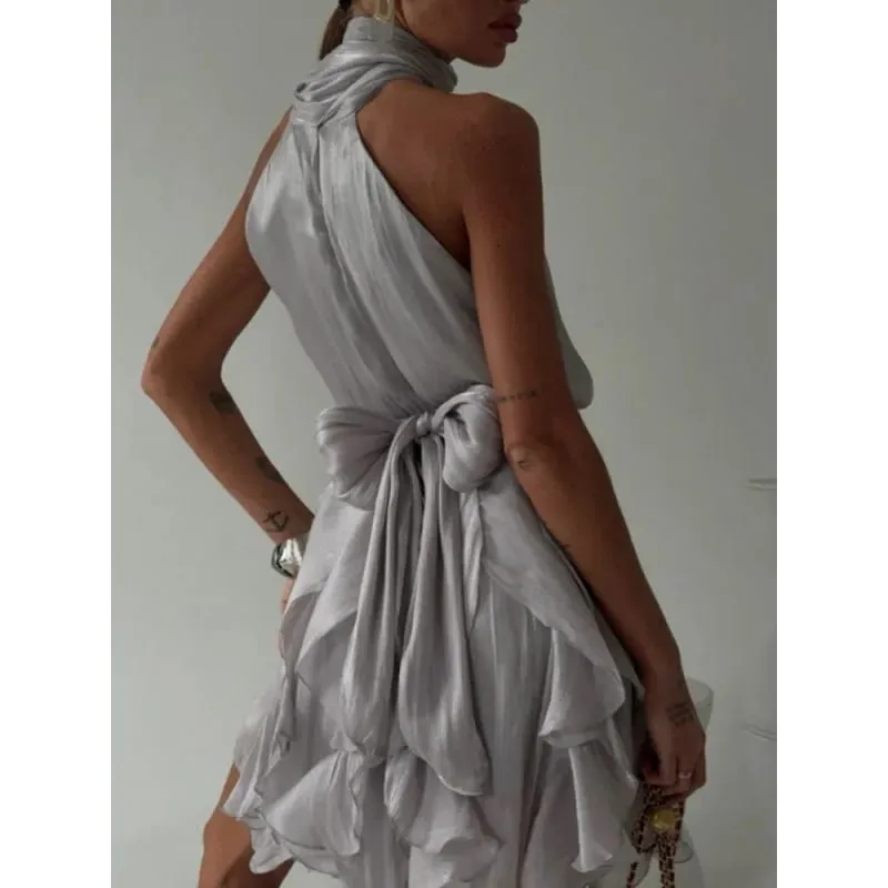 Sexy Cascading Ruffle Pleated Women's Mini Dress Fashion Lace Up Sleeveless Empire Female Dresses 2026 Spring Summer Lady — image 6