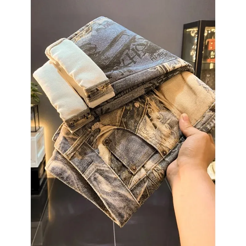 American high-end retro printed design jeans men's 2025 autumn new cool and loose straight leg long pants — image 4