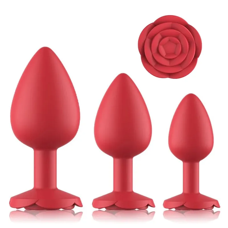 Silicone Rose Anal Plug 3 Size Red Butt Plug Beginner to Expert G-Point Massage Sexual Wellness Adult Pleasure Sex Toy — image 1