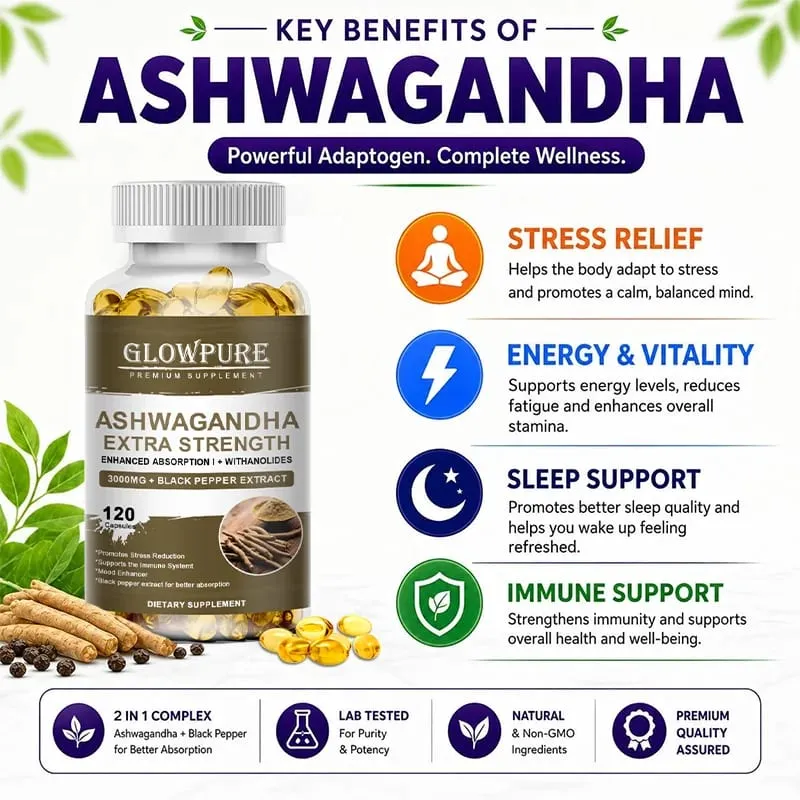 Ashwagandha Root Extract Capsules for Stress Mood Sleep Energy and Focus Premium Formula Supplement — image 3