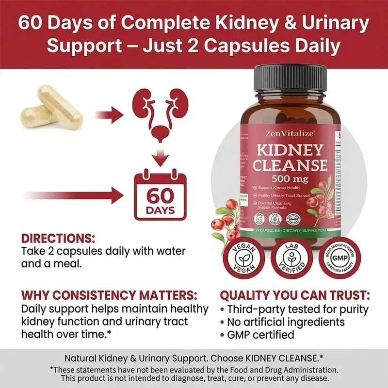 Kidney Cleanse Supplement with Cranberry Supports Urinary Tract Renal Health & Immune System Function — image 7