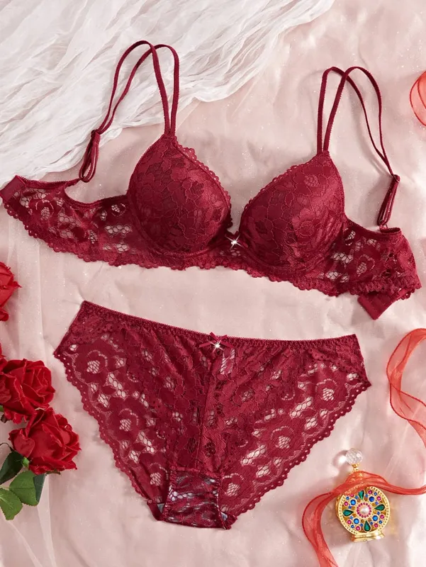 Single of Women's Underwear Set Sexy Floral Lace Push Up Bra Romantic Sheer Panties Comfort Lingerie Set — image 6