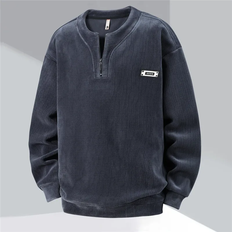Extra Big Size Men's Sweatshirt Half Zip Pullover Corduroy Fleece Plus Large 6xl 7xl 8xl 9xl 10xl Autumn Winter Warm Casual Top — image 17