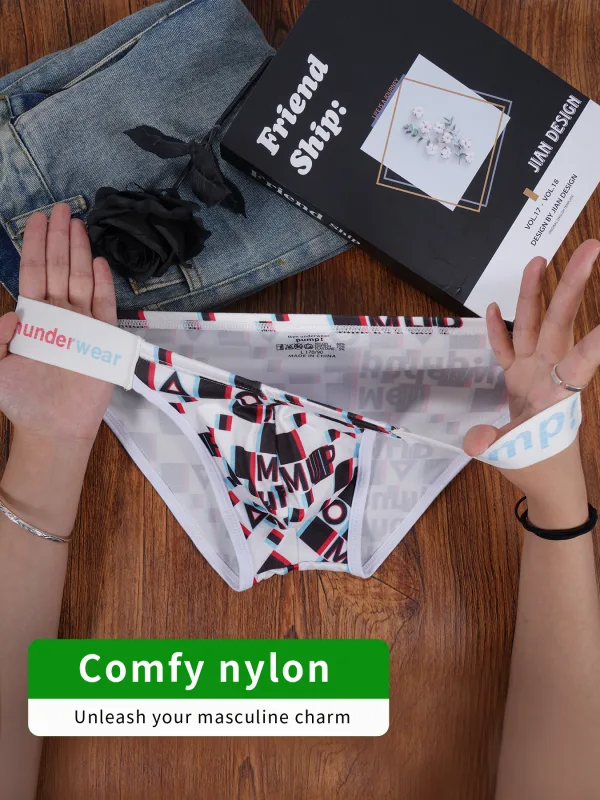 Men's Printed Briefs U Convex Pouch Elastic Waistband Letter Logo Breathable Fashion Underwear — image 2