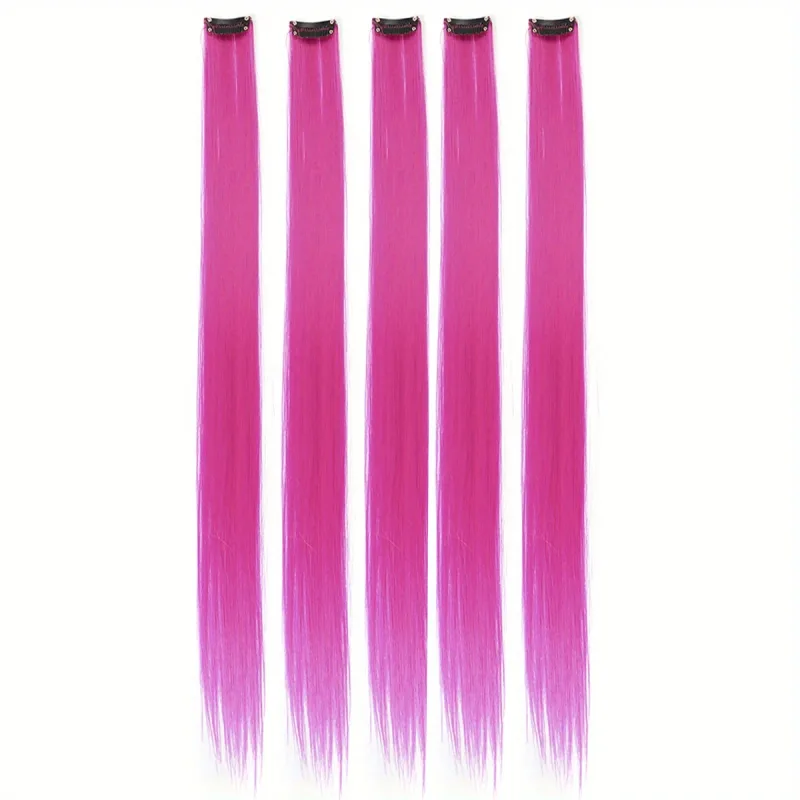5pcs/set Colorful Clip In Synthetic Hair Extension Rainbow Long Straight Hairpieces For Women Girl Kids Y2K Style Daily Party — image 20