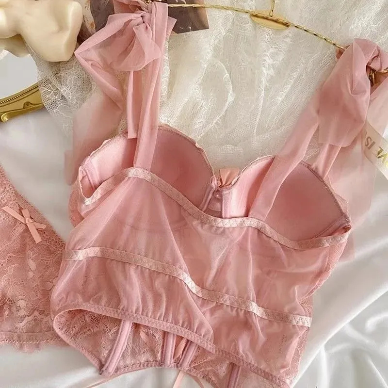 Japan Sexy Lingerie Set Lolita Kawaii Pink White Laced Up Adult Cosplay Women Bra Underwear Set Girl Sleepwear Clothing — image 4