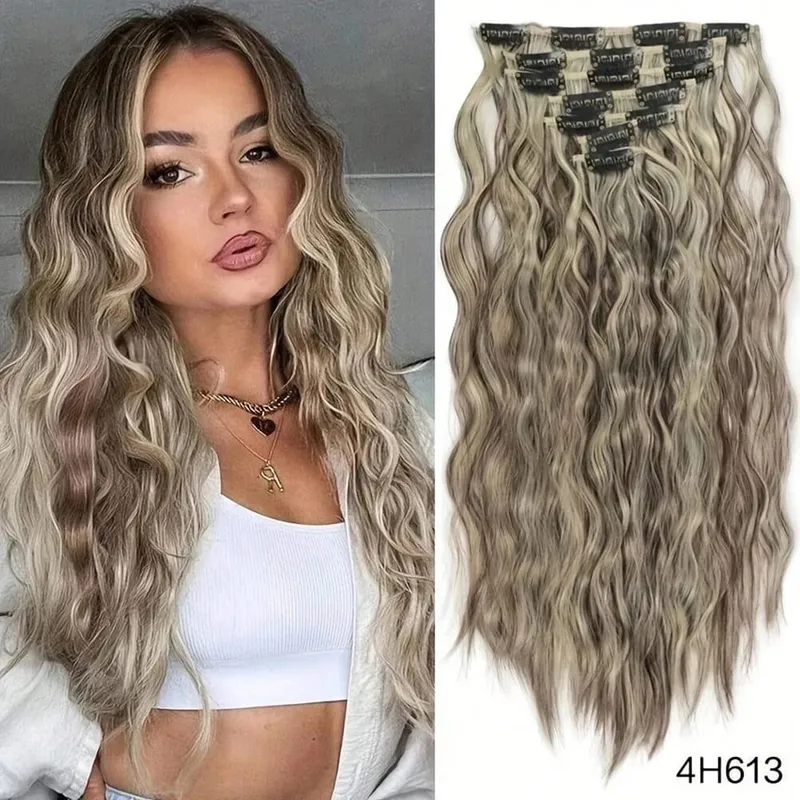 Synthetic Clip In Hair Extensions 7PCS Set Kinky Curly 20inch Long Clip On Hairpiece Style For Women Girls Daily Party — image 12