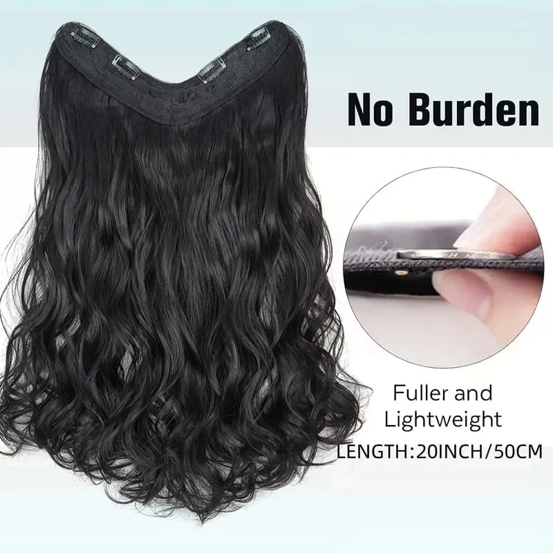 20Inch Synthetic 4 Clip Long Curly V-Shaped Hair Extension Natural Invisible Fashion Lazy Easy Wear Hairpiece for Women Party — image 3