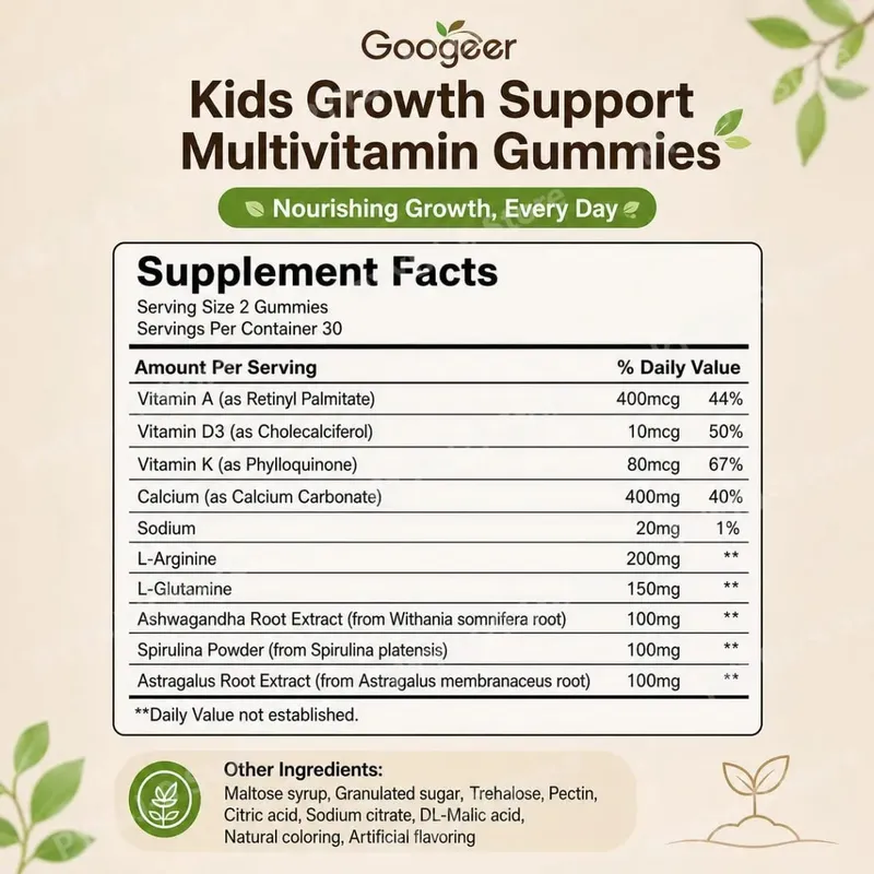 Kids Height Growth Support Gummies with Essential Growth Nutrition and Multivitamin Supports Healthy Height & Bone Development