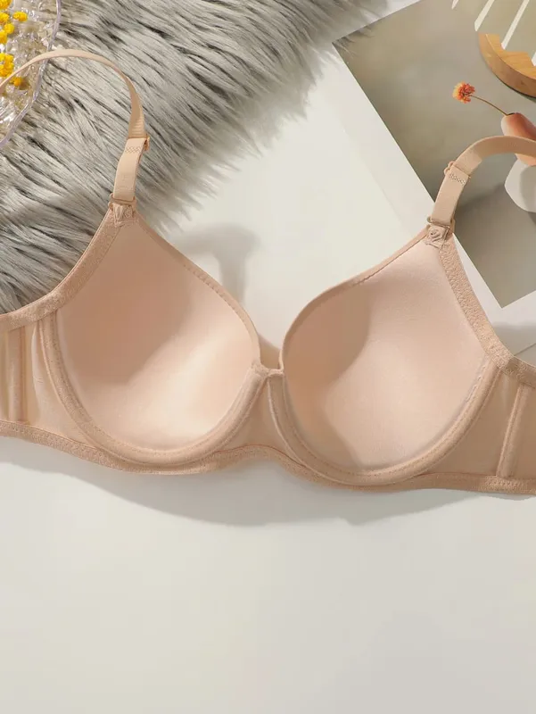 solid color daily 2-piece women's underwear set 3/4 cup paired with sexy thongs simple and comfortable Lingerie B2087 — image 4
