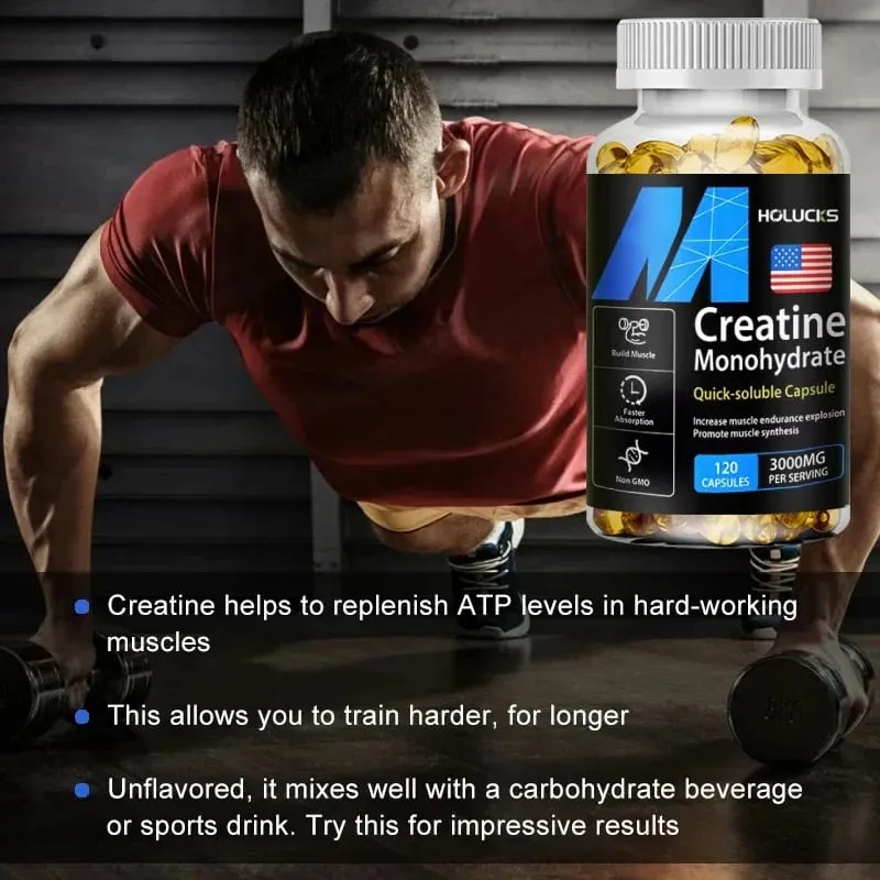 Buy 2 Get 2 Free! Pure Creatine Monohydrate Capsules Support Muscle Growth Strength & Performance Enhances Cognitive Function — image 5