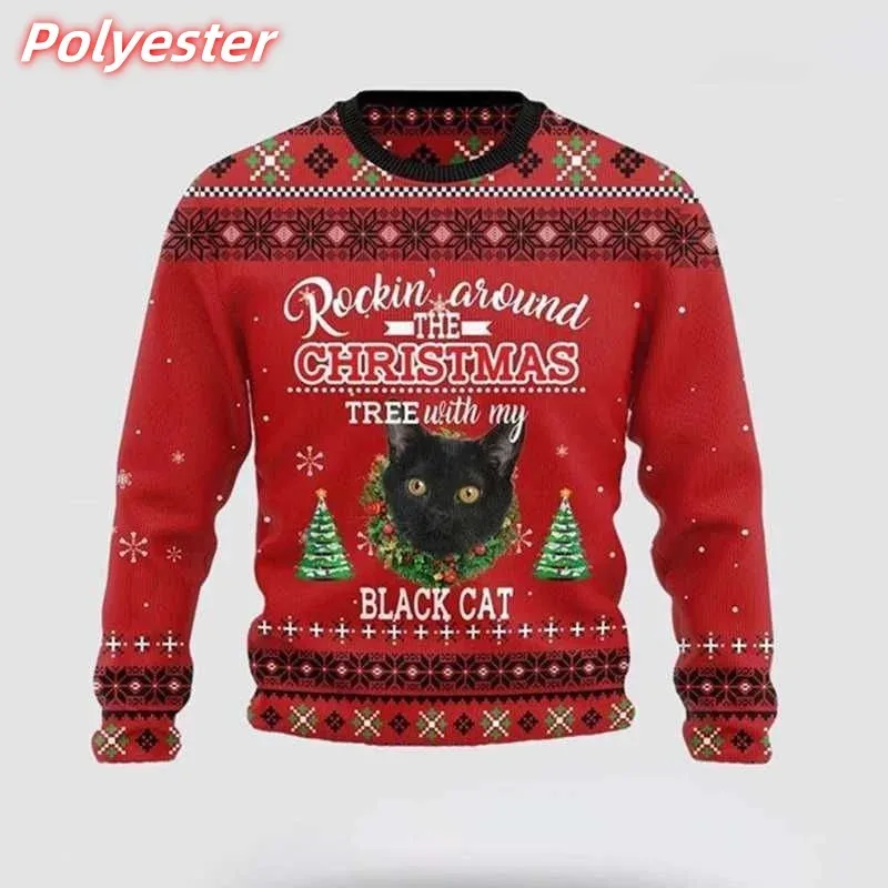3D Printed Cat Snowflake Hoodie For Men Christmas Gift Pattern Sweatshirt Casual Long Sleeves Pullovers Round Neck Hoodies — image 2