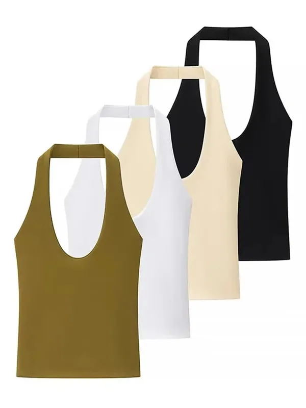 2025 Summer New Women's Solid Color Series Halter Collar Slim Backless Basic All-match Top — image 2