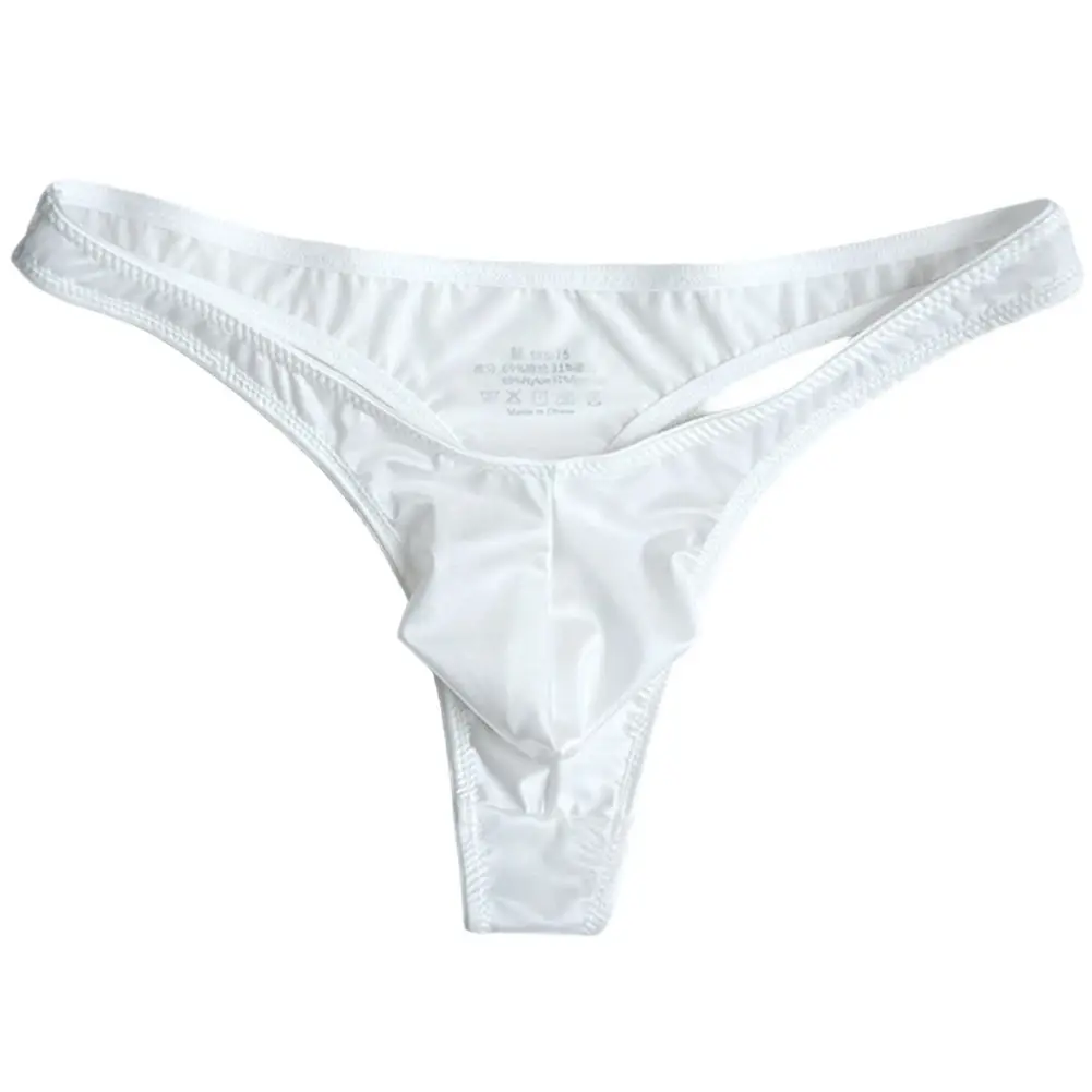1pc Men Satin-like Glossy Ice Silk G-string Solid Low-Waist Shiny Smooth Thong Bulge Pouch Thong Thin Transparent Underwear — image 4