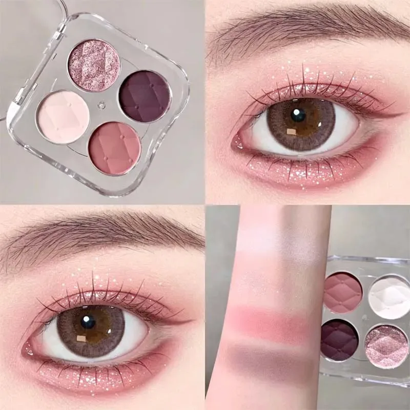 4 Colors Matte Fine Glitter Low Saturation Eye Shadow Palette Long Lasting Silky and Easy Coloring Peach Powder Daily Eye Makeup — image 2