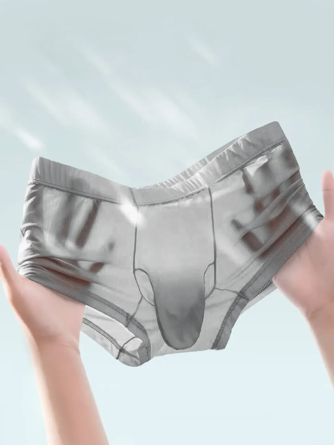 Transparent Boxer Briefs Men Sexy Underwear Ultra Thin Underpants See Through Ice Silk Knickers Smooth Glossy Lingerie Shorts — image 13