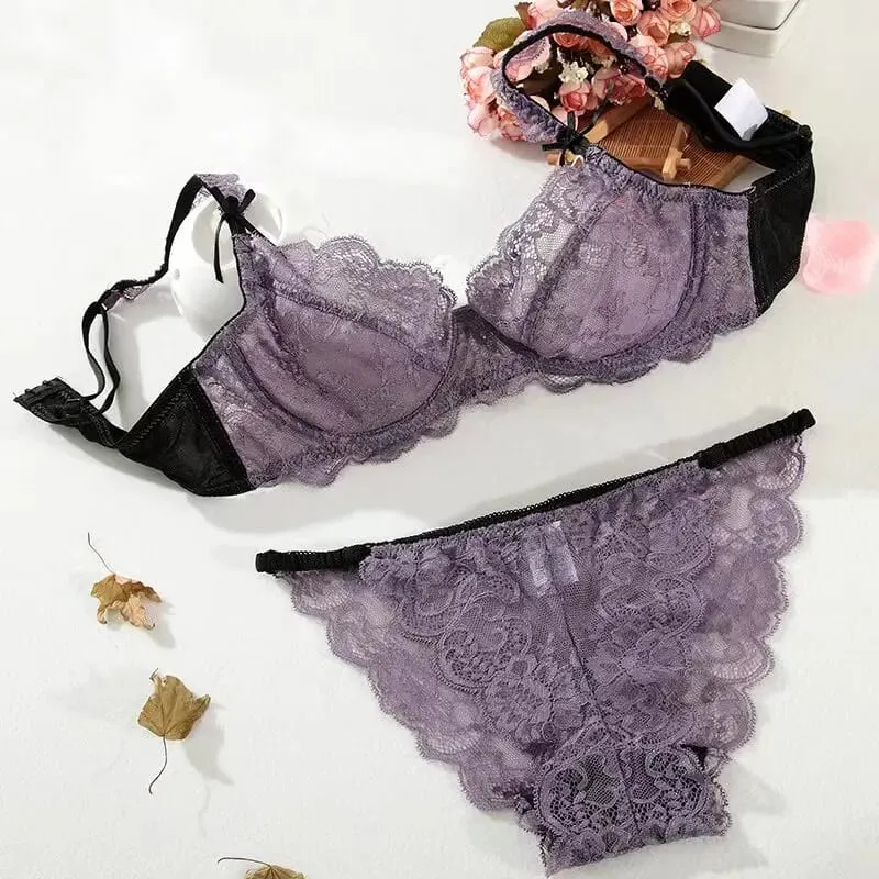 Romantic Atmosphere Lace Minimizer Bra Ultra Thin Sponge Free Wirefree Women Seamless Full Coverage Bust Push Up Set BANERDANNI — image 4