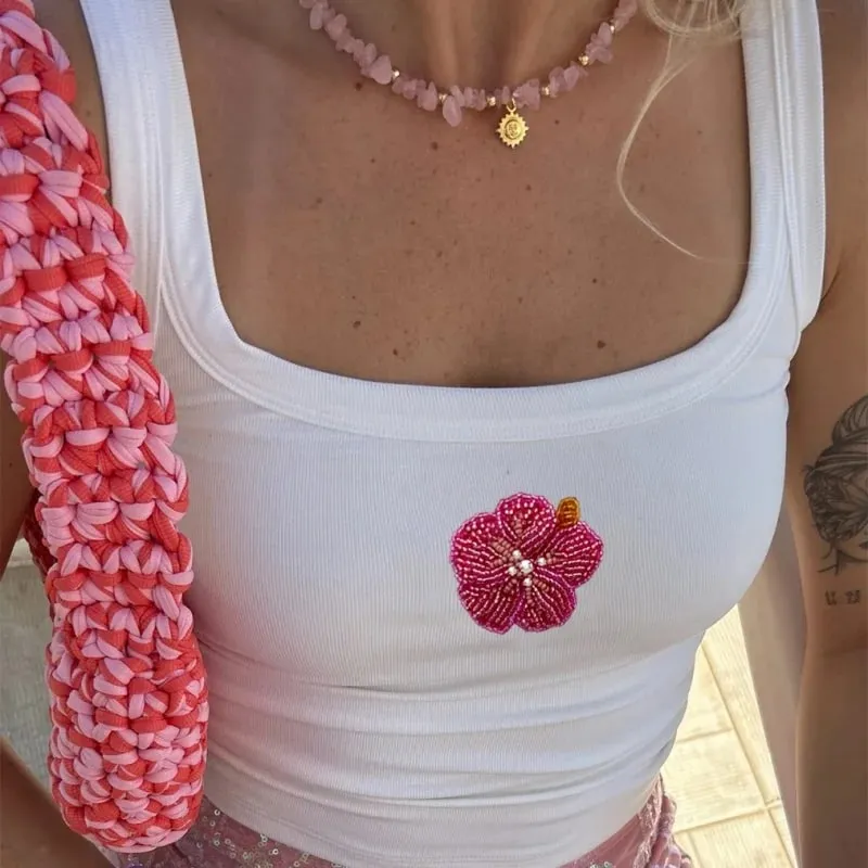 Women Y2k Shiny Glitter Floral Pearl Embroidered Beaded Decor Round Neck Vest Sleeveless Shirts Slim Sheer Crop Tank Tops — image 2