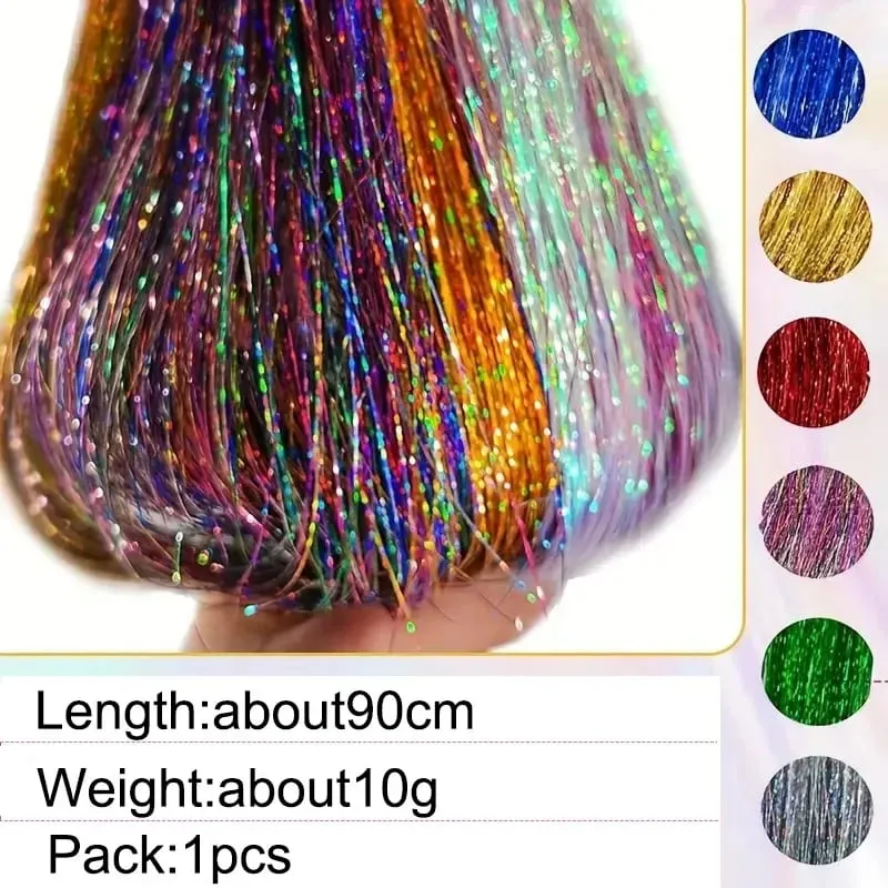 Rainbow Hair Tinsel Kit 6pcs 1200 Strands Glitter Tinsel Hair Extensions Heat Resistant Sparkling Shiny Fairy Hair Acc — image 3