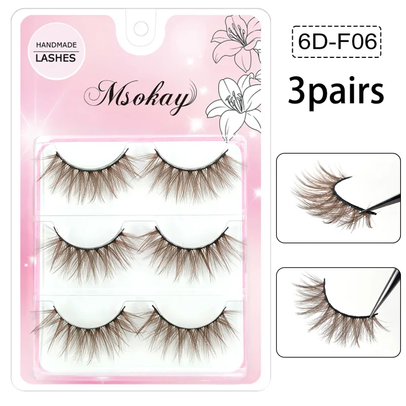 3 Pairs Rainbow Colored Eyelashes Brown Cosplay False Eyelashes Blonde Makeup Eye Lashes Colorful Blue Halloween Vegan Cilias