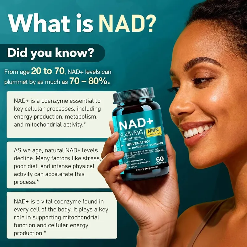 NAD Supplement 8457mg Plus for Energy Focus Skin & Anti-Aging Support - NMN Alternative Liposomal + Green Tea 60 Capsules — image 6
