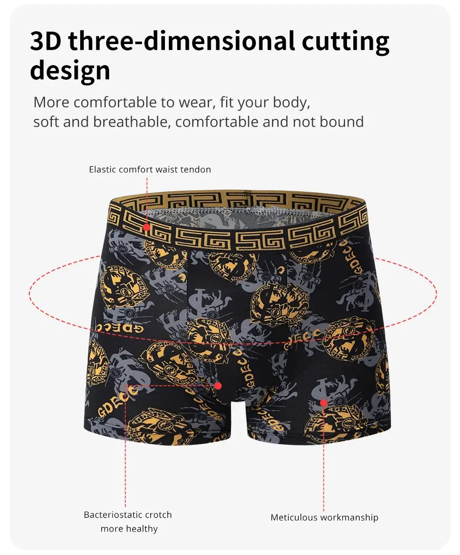 5-piece Set Of Black Gold Printed Men's Underwear Quick Drying Breathable Comfortable Elastic Casual Fashionable And Trendy — image 9