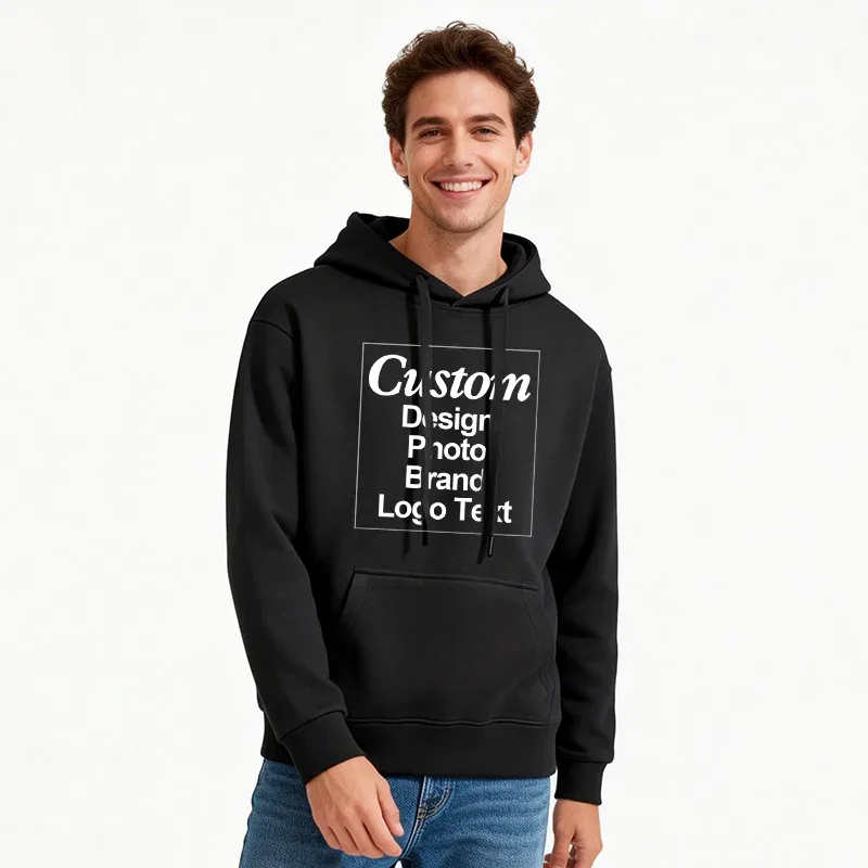 High Quality Custom Hoodie Cotton Sweatshirt Print Embroidery Brand Logo Text Photo Design Men Women Famliy Team Clothing 300g — image 7