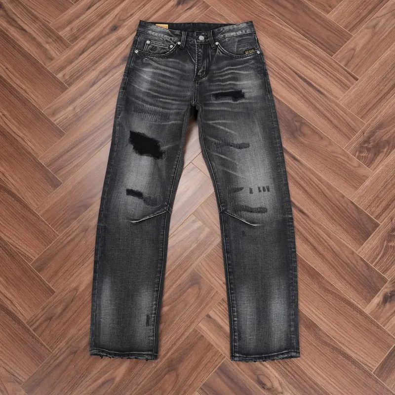 Spring Washed BlackGray Denim Jeans for Men Ripped Hole Distressed Design Regular Straight Leg Comfortable Trendy Casual Pants
