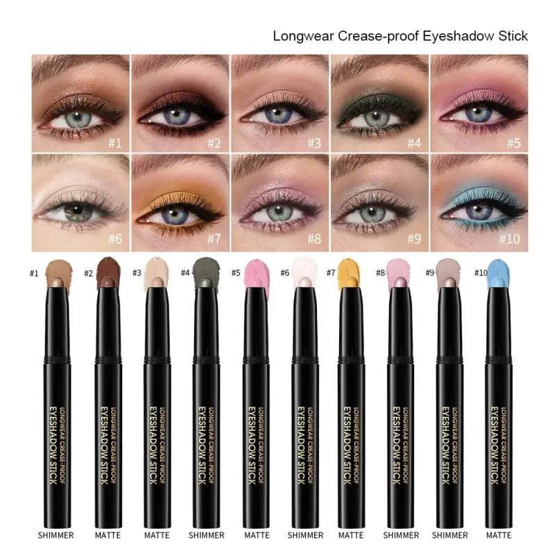 6 Colors Eyeshadow Pencil Stick Shimmer And Matte Waterproof Metallic Glitter Eye Shadow Highlighter Pencil Eyeshadow Cosmetics — image 1