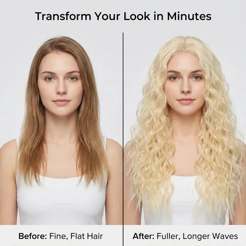 22" 1 Piece Light Blonde Corn Wave Clip In Hair Extensions Thick Full Head Synthetic Hairpiece for Women Natural Heat Resistant — image 4