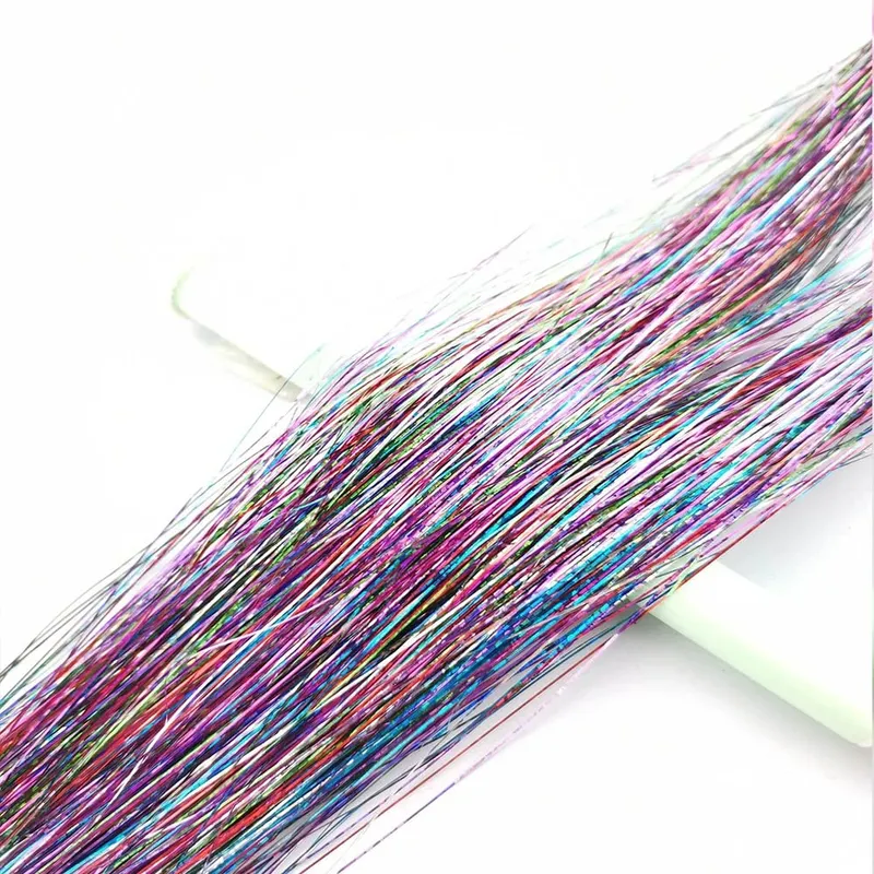 Rainbow Colored Sparkle Synthetic Hair Tinsel 36/48 Inch Girls Headwear Laser False Hair Extensions Glitter Decor Strands — image 8