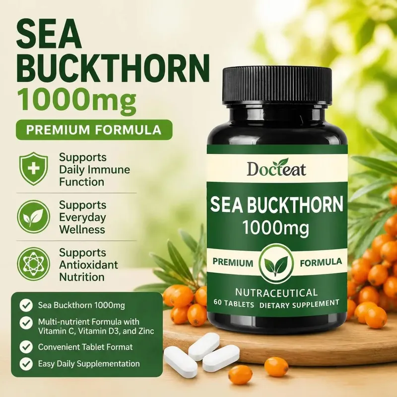 Docteat Sea Buckthorn 1000mg Tablets Daily Immune Function Support Antioxidant Nutrition Vitamin C Zinc Vitamin D3 60 Tablets — image 2