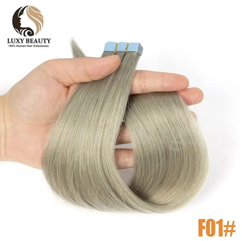 Colored Pink Mini Tape in Human Hair Extensions Invisible Seamless Tape in Hair 10pcs Pink Red Green Purple Blue Mini Tape Hair