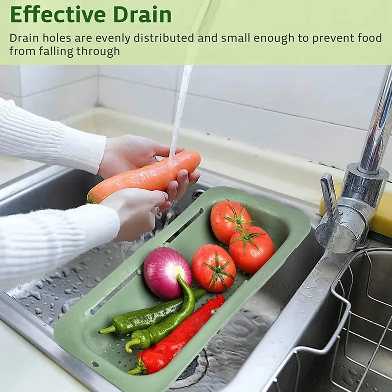 Colander Over the Sink Strainer Basket Extendable Sink Colander Wash Fruits Vegetable Drain Cooked Pasta and Dishes Kitchen Tool — image 4