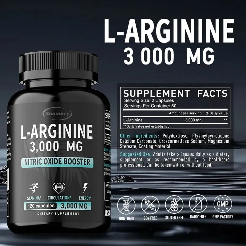 L-Arginine Capsules Supplement - for Energy Strength and Endurance Support During Exercise | Muscle Mass Non-Gmo — image 3