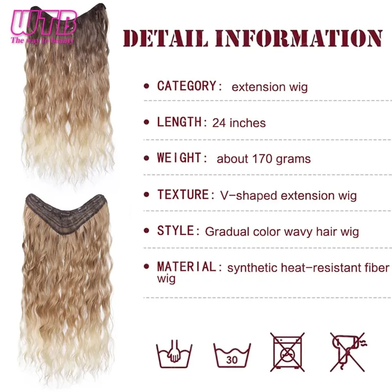 WTB Gradient Color Hair Extensions Synthetic Wig BB Clip Style Water Wave Pattern Suitable for Women's Daily Wear and Holidays